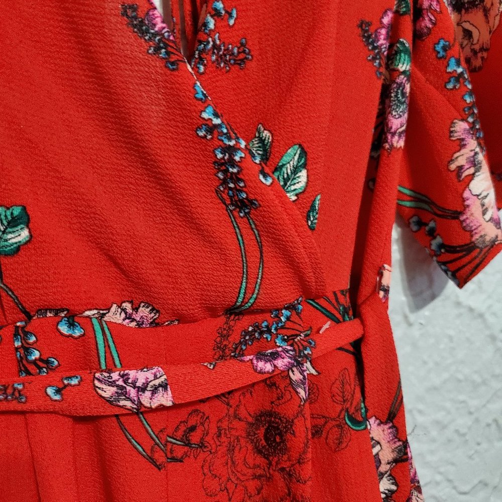 Red Floral jumper style shorts one piece